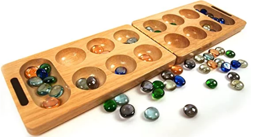 Tobar – Gioco Da Tavolo Mancala In Legno – Tabellone Pieghevole 45,5 Cm, Con Ciottoli Di Vetro Colorati – Per 2 Giocatori